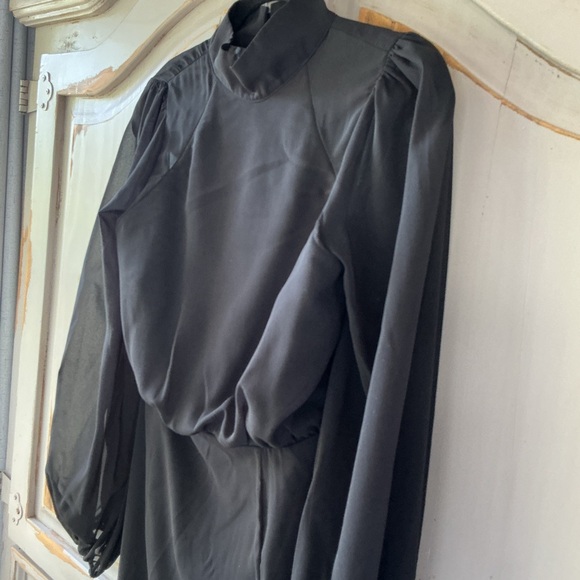 NWT Lulus | Graceful Entrance Black Chiffon High-Slit Long Sleeve Maxi Dress Med - Picture 5 of 11